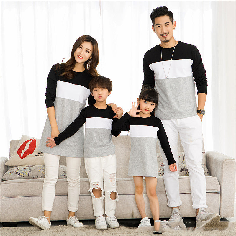 Colorblock Long-sleeved T-shirt For A Family Of Four Couples